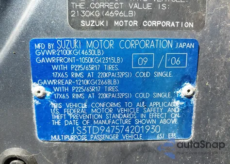 2007 Suzuki Grand Vitara Luxury из США, поврежденный, VIN JS3TD947574201930